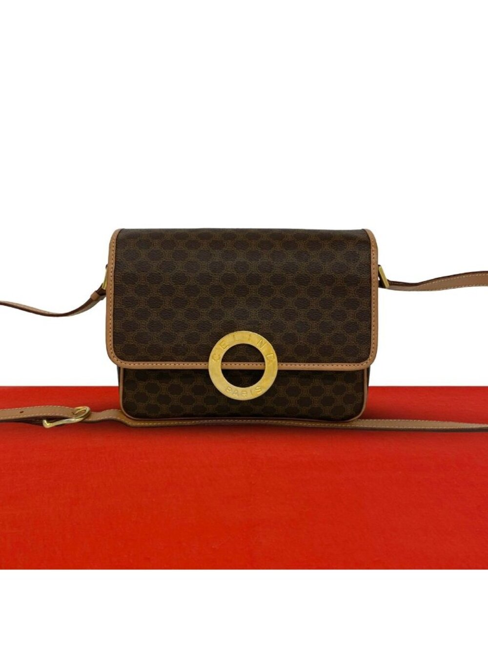 Celine Vintage Macadam Blason Pattern Circle Logo Leather Shoulder Bag Pochette